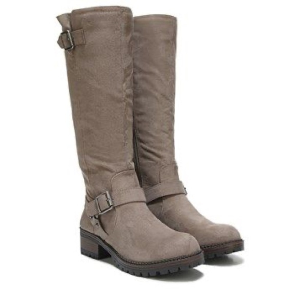 Kenneth Cole Reaction Tough Bet Moto Riding Boots Faux Suede Buckles